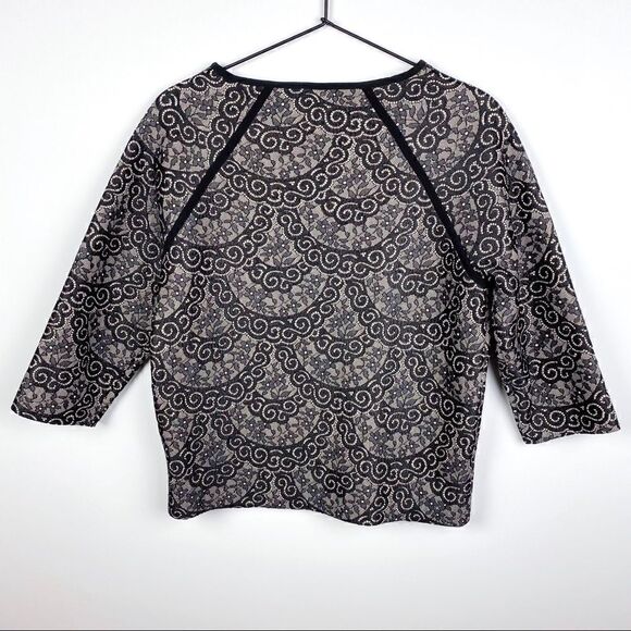 Ann Taylor Black Lace & Cream Structured Long Sleeve Sweatshirt Top S - Picture 2 of 10